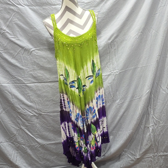 Green Asymmetrical Sundress. Hippie Boho - Picture 1 of 7